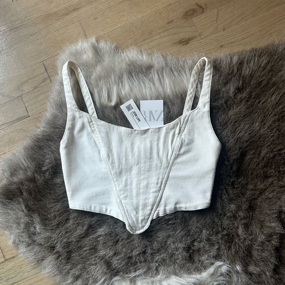 Zara Topstitched Corset Top - Oyster/Off White - Size Small - NWT - Picture 3 of 9